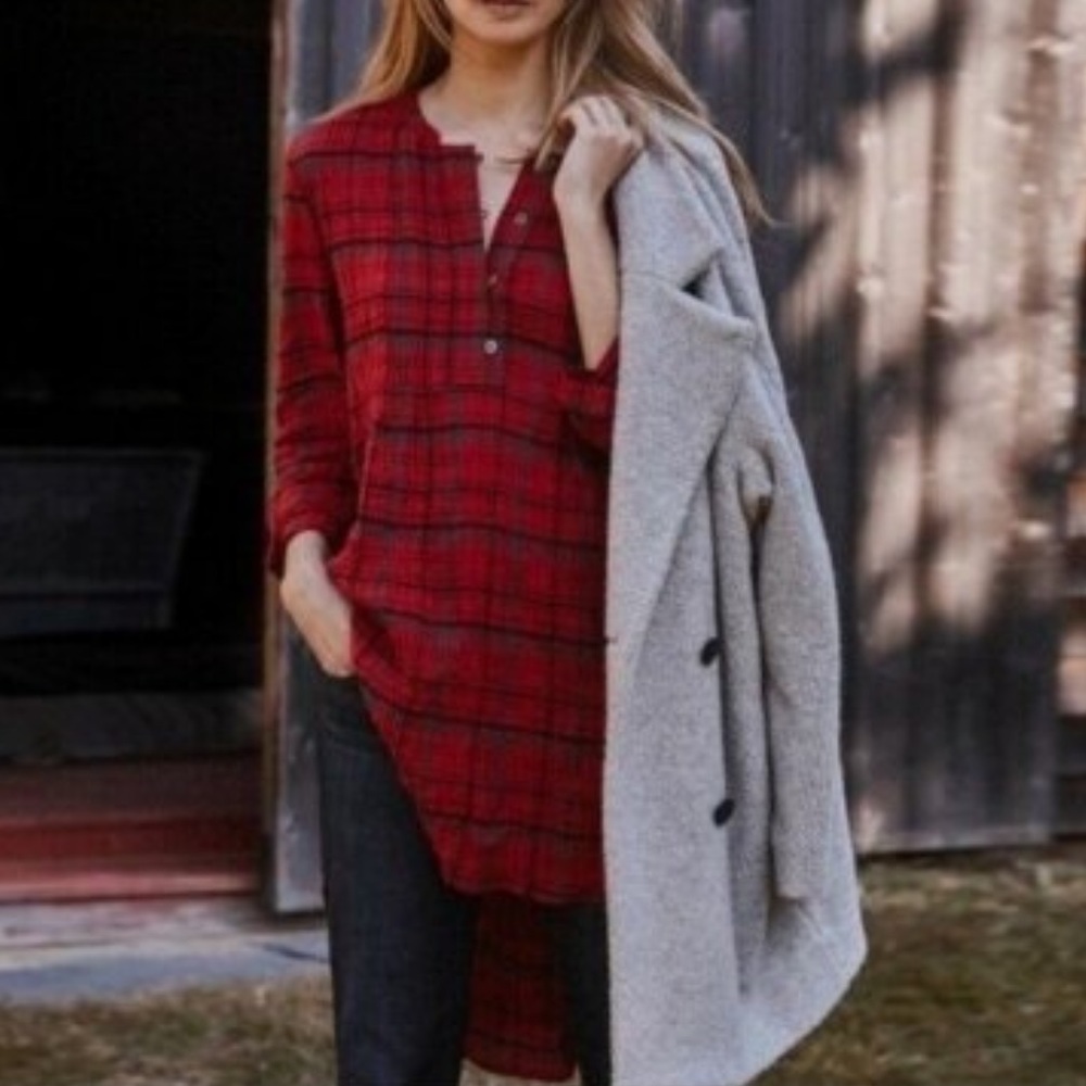 Anthropologie Holding Horses Red Plaid Tunic L